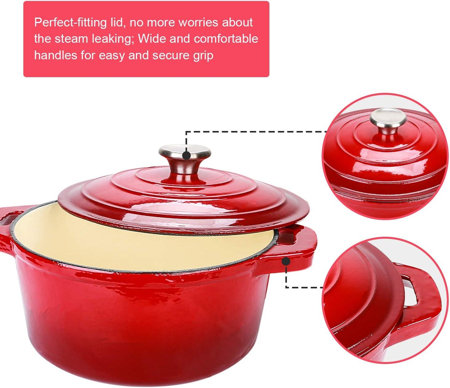 Red 5.5 Quart Enameled Cast Iron Dutch Oven with Lid