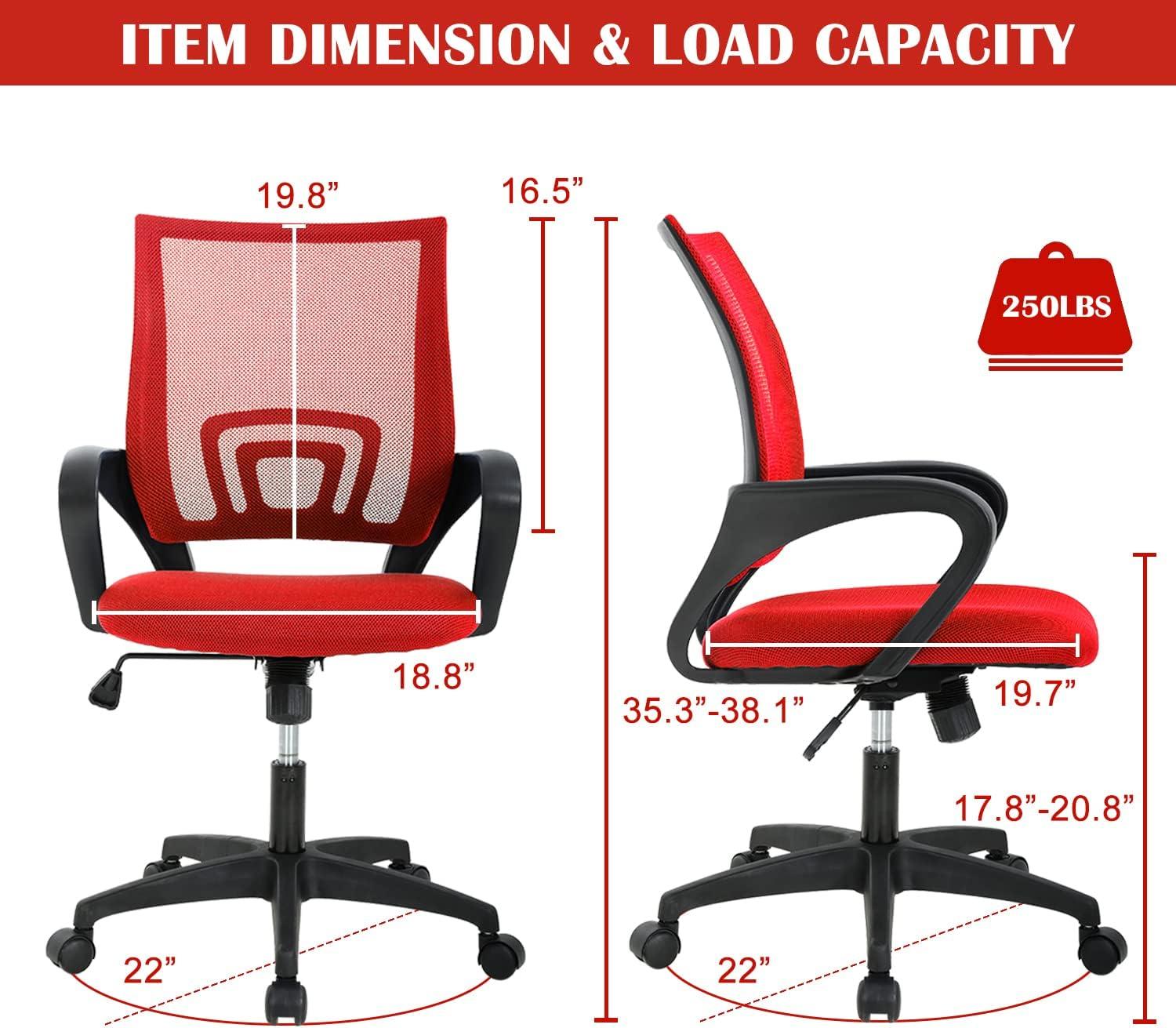 BestOffice Ergonomic Office Chair, Lumbar Support, Adjustable Height with Armrests for Adults(Red)