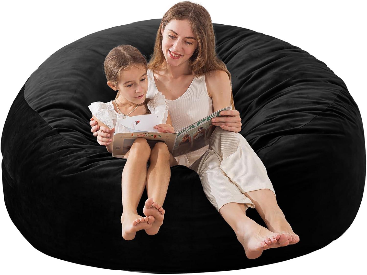 Large Bean Bag Chair for Adults/Kids with Filling, 4 ft Memory Foam Bean Bag Chairs with Filler Included, Ultra Soft Dutch Velvet Fabric, Bean Bag for Living Room - 4 Foot,Black