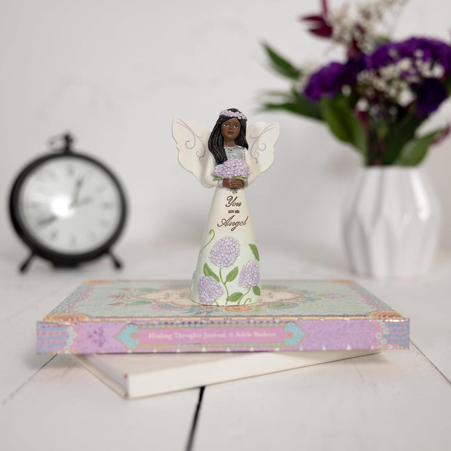 Pavilion - You are an Angel - 5" Ebony African American Angel Figurine Floral Spring Home Decor Religious Survivor Hospital Stay Present