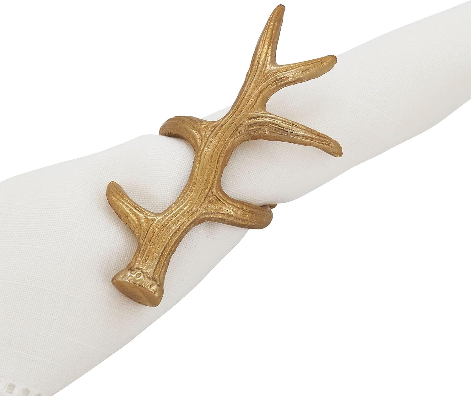 Saro Lifestyle Napkin Rings With Antler Shapes (Set of 4), Gold, 5.5" x 3.5"