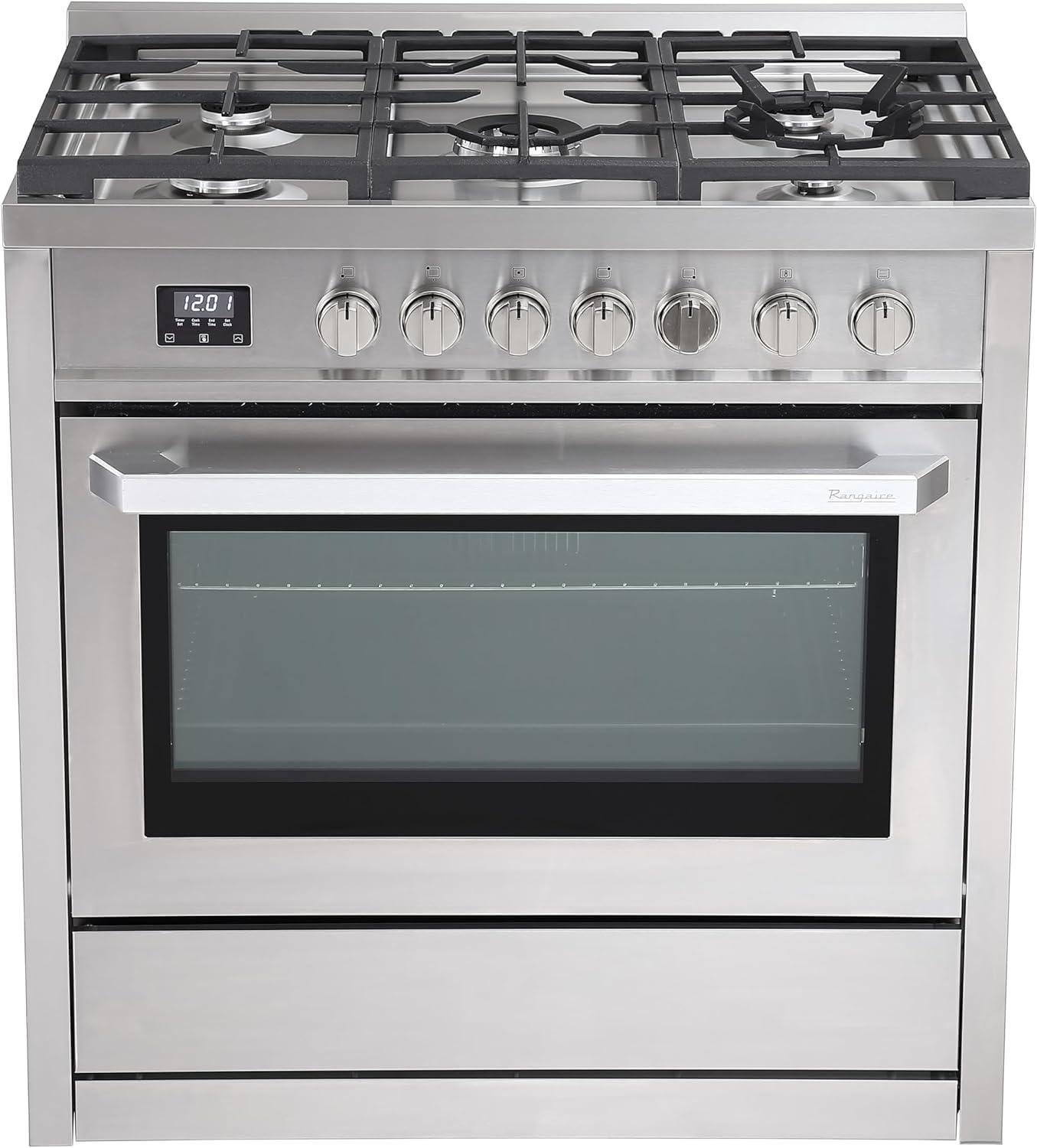 Rangaire RRG361TS 36" Gas Range Oven with Timer - Stainless Steel, Sealed Burners, Convection Fan, Easy Reach Racks