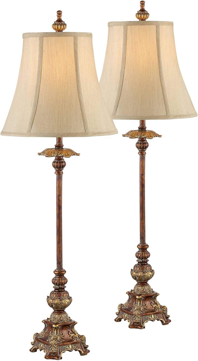 Regency Hill Juliette 36 1/2" Tall Skinny Large Buffet Traditional End Table Lamps Set of 2 Brown Light Bronze Finish Living Room Bedroom Bedside