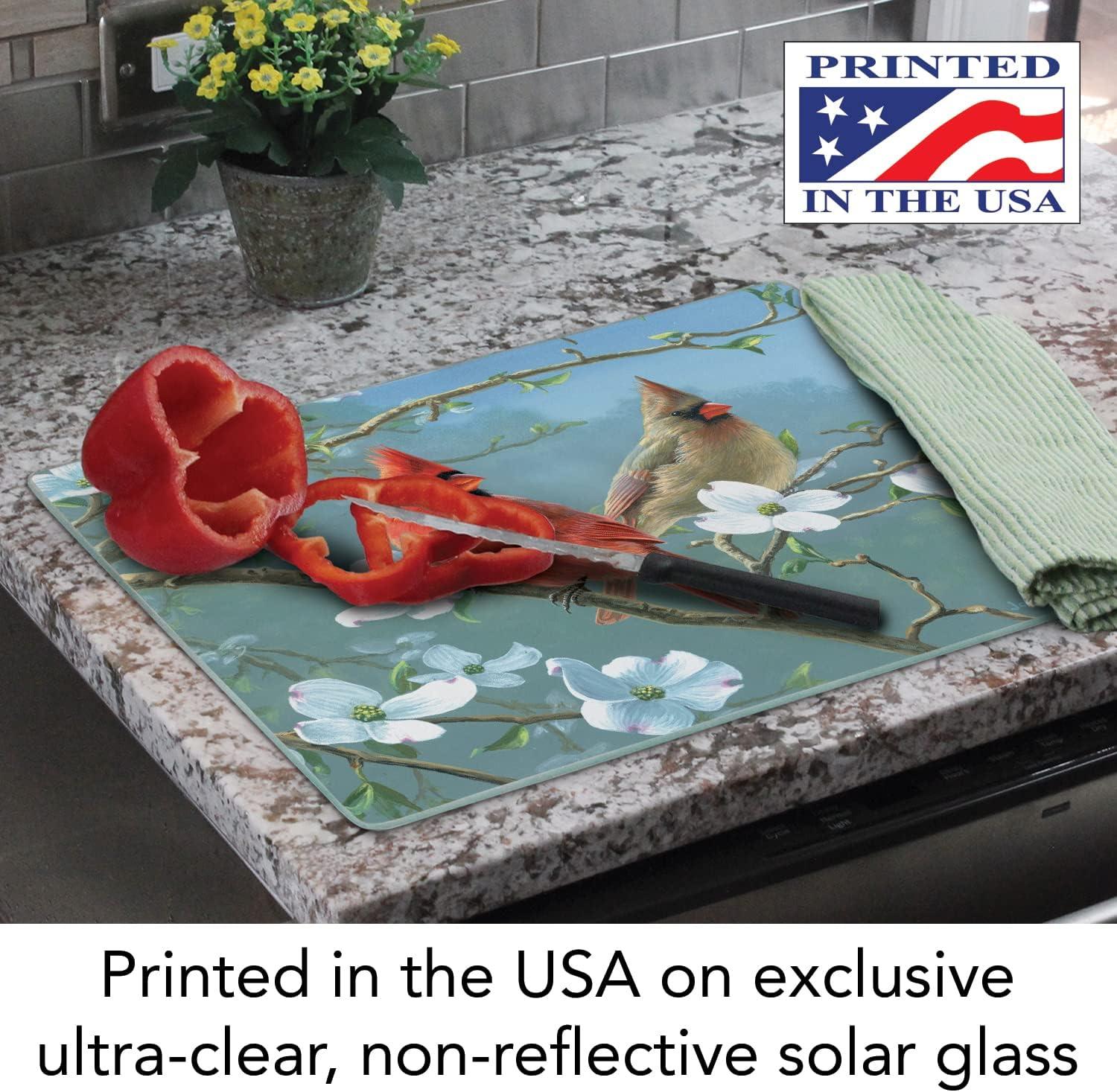 Beautiful Songbirds Tempered Glass Cutting Board with Cardinal Design