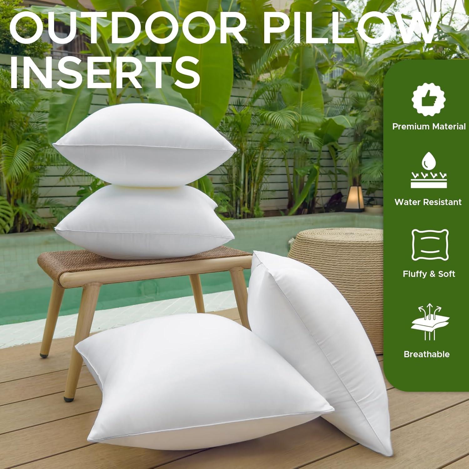 16 x 16 White Waterproof Outdoor Pillow Inserts Pack of 4