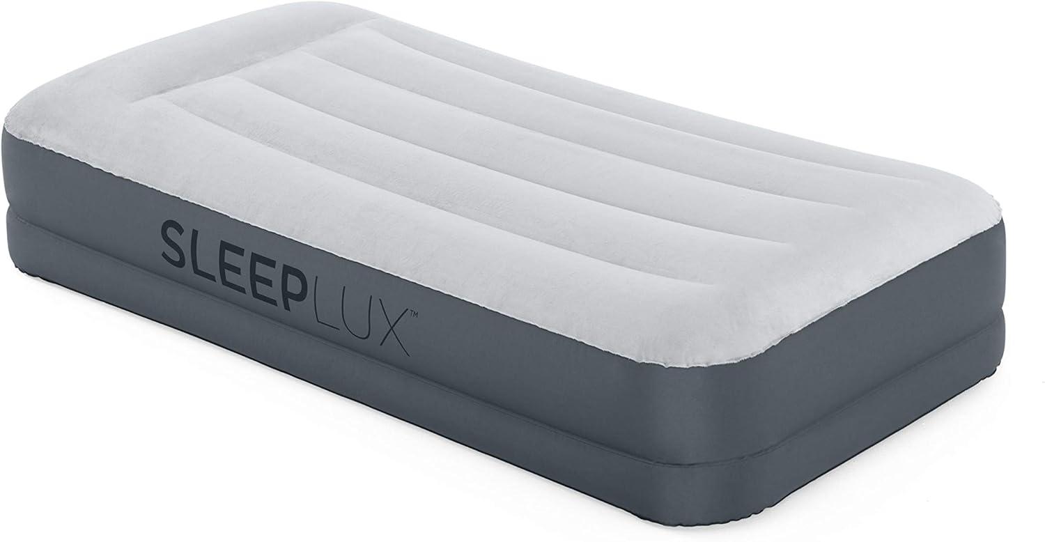 Twin Gray Polyester Inflatable Air Mattress with Built-in Pump