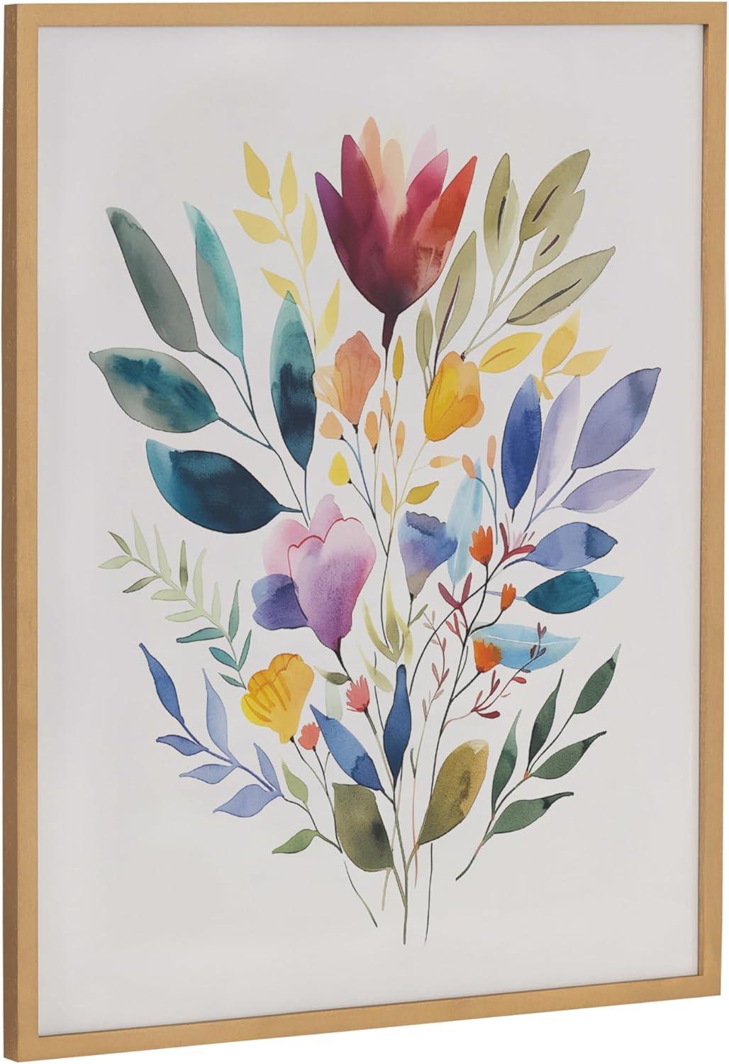 Kate and Laurel Jewel Tone Botanical Watercolor Bouquet Framed Wall Art by The Creative Bunch Studio, 16x20 Gold, Colorful Floral Art for Wall