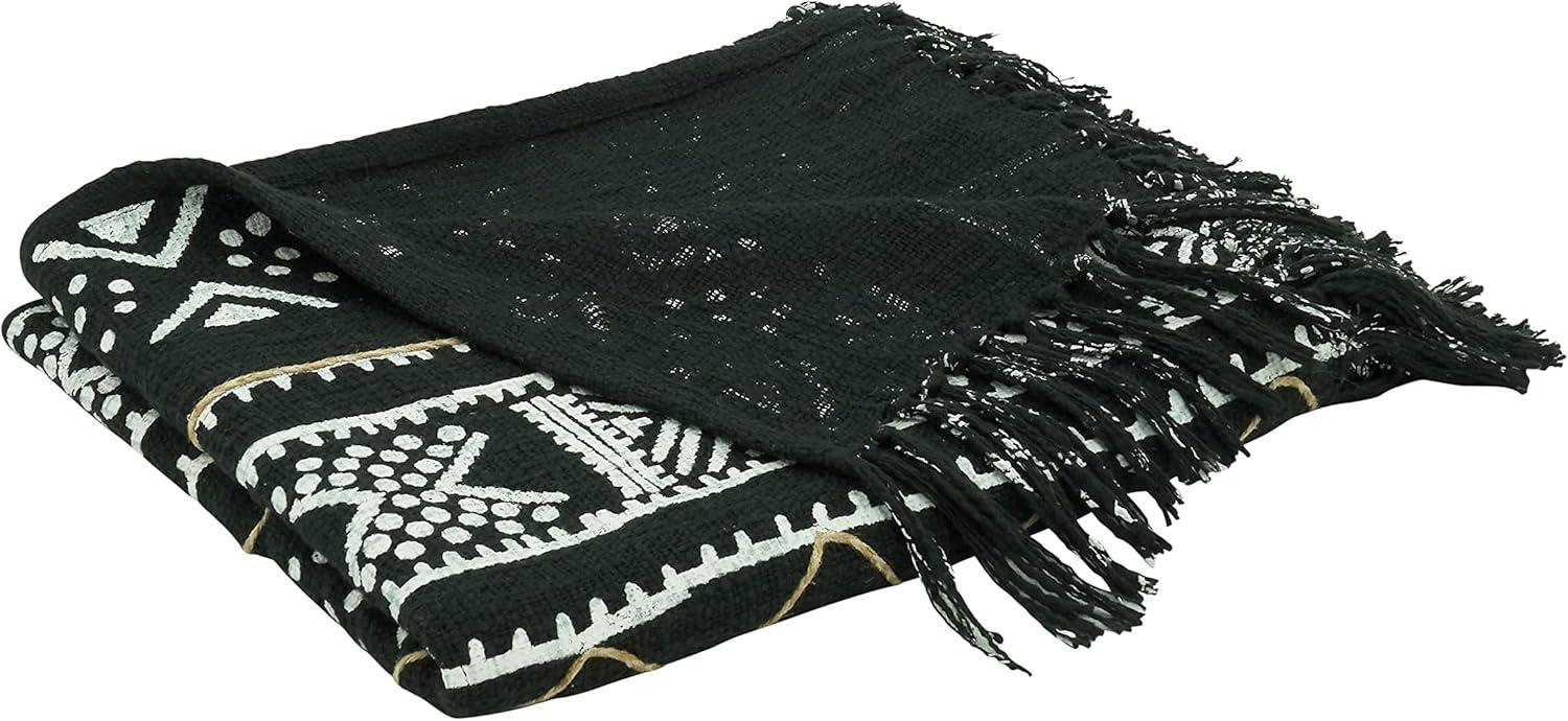 Modern Black Mudcloth Cotton Throw Blanket 50"x60"