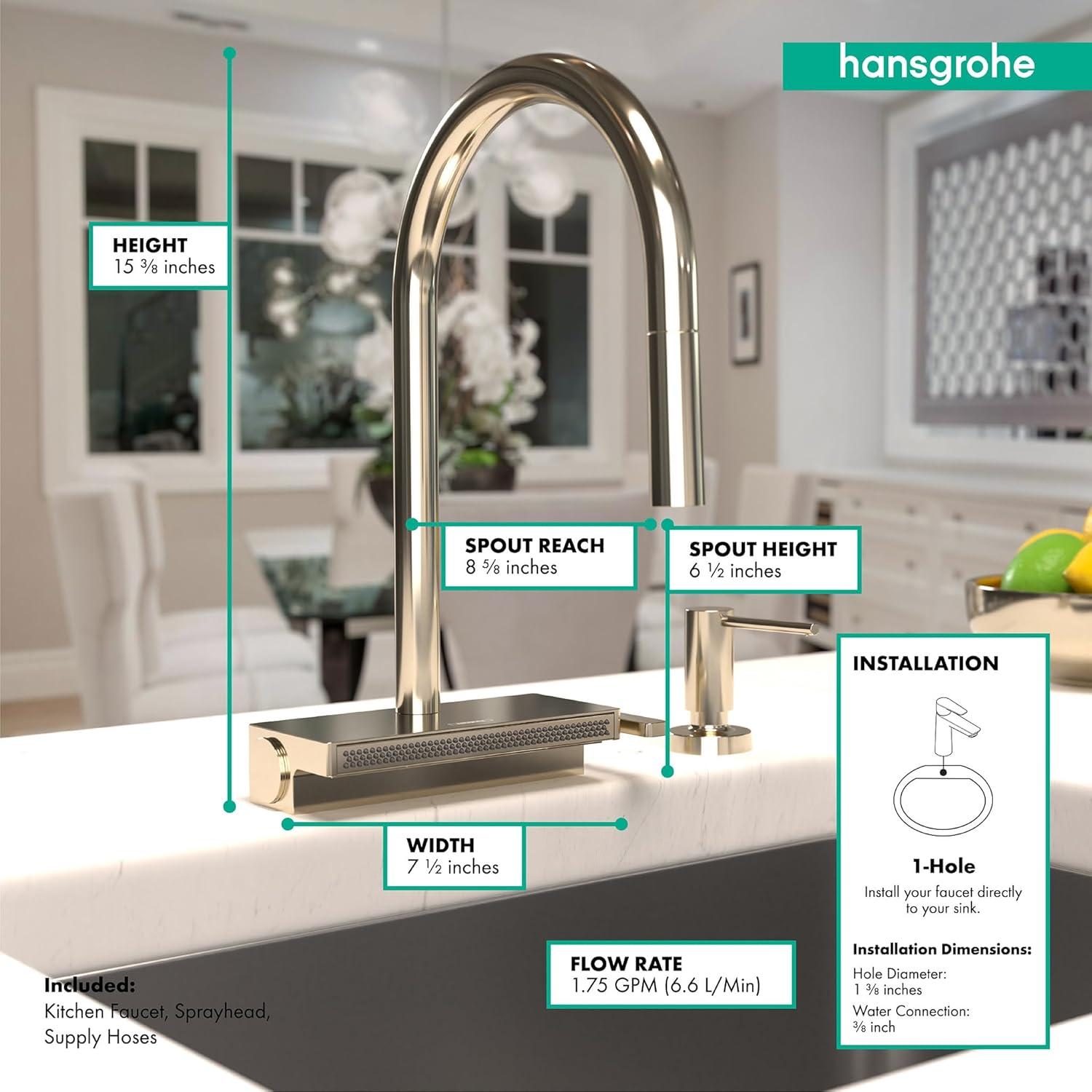 Aquno Select 3-Spray Kitchen Faucet with Pull-Down Spout, 1.75