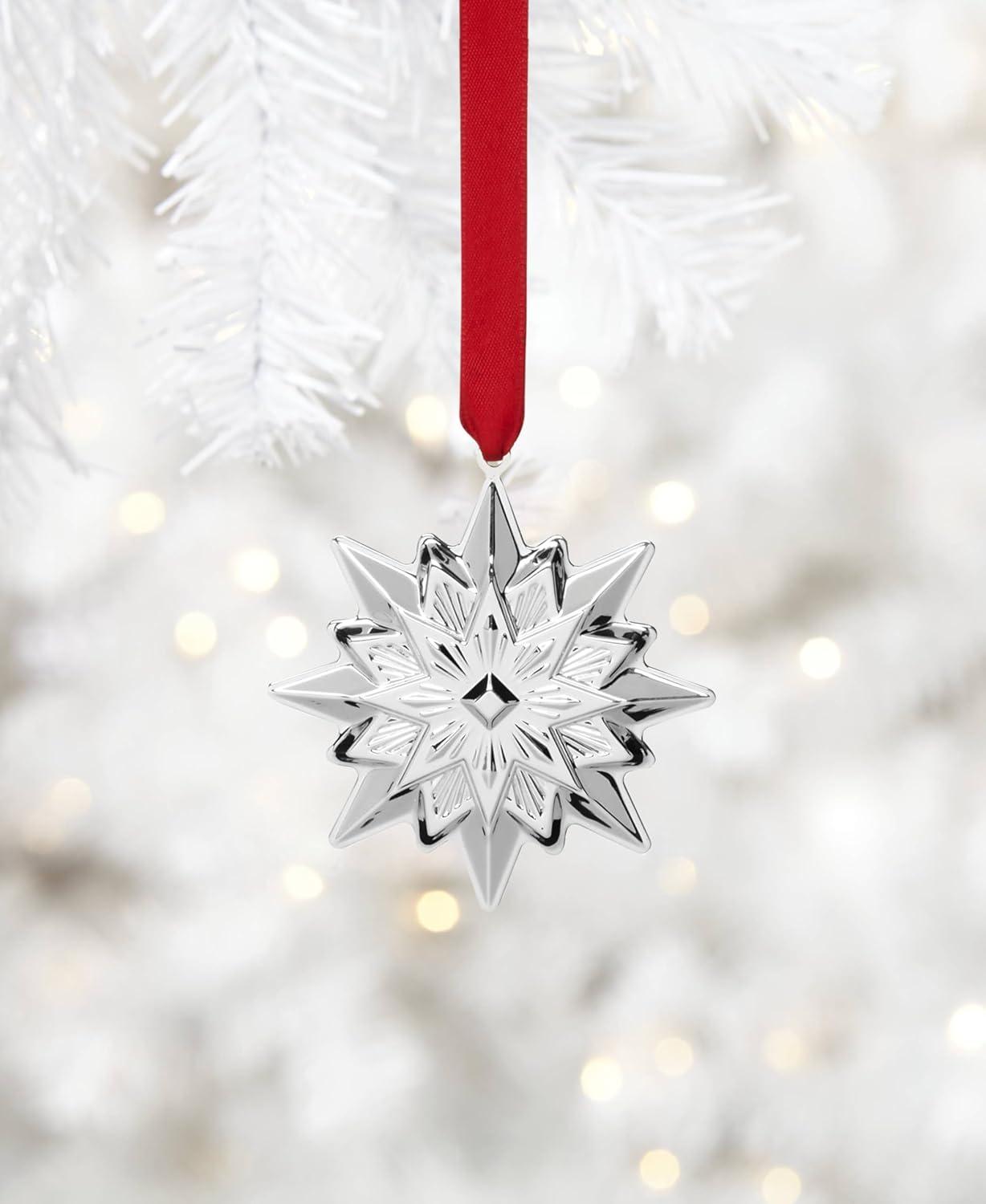 Sterling Silver 2024 Annual Star Ornament with Red Ribbon