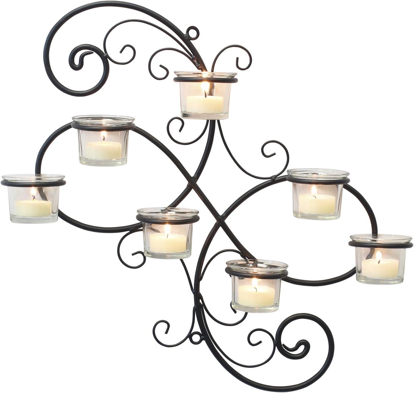 Modern Decorative Ivy Tea Light Candle Holder - Stonebriar Collection: Elegant Wall Sconce, 7 Glass Hurricanes