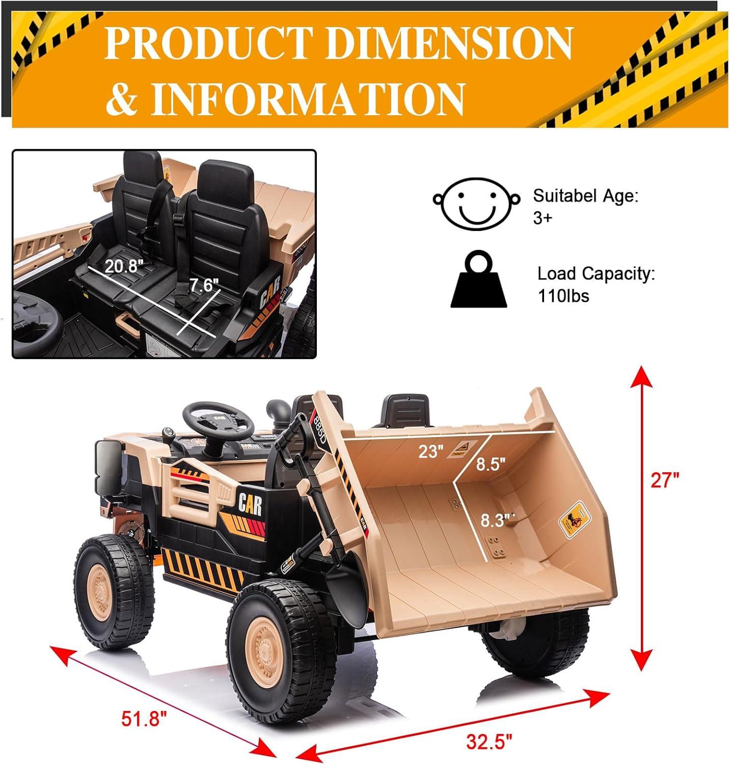 Himimi Delia Himimi 24 Voltage  Ride On Dump Truck, 2 Seater Kids UTV with Electric Dump Bed, Remote Control