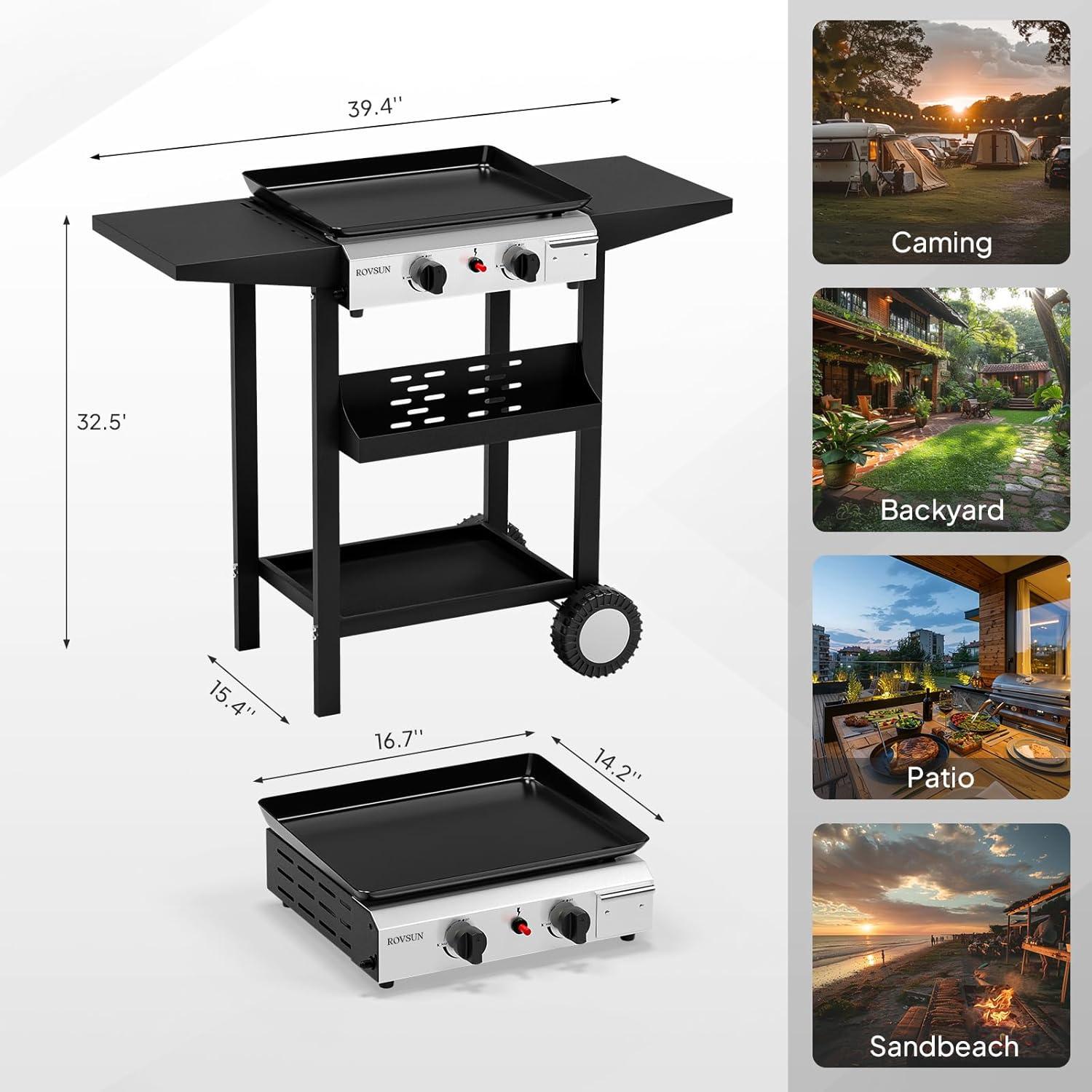 ROVSUN 2-Burner Stainless Steel Propane Gas Grill with Side Shelves