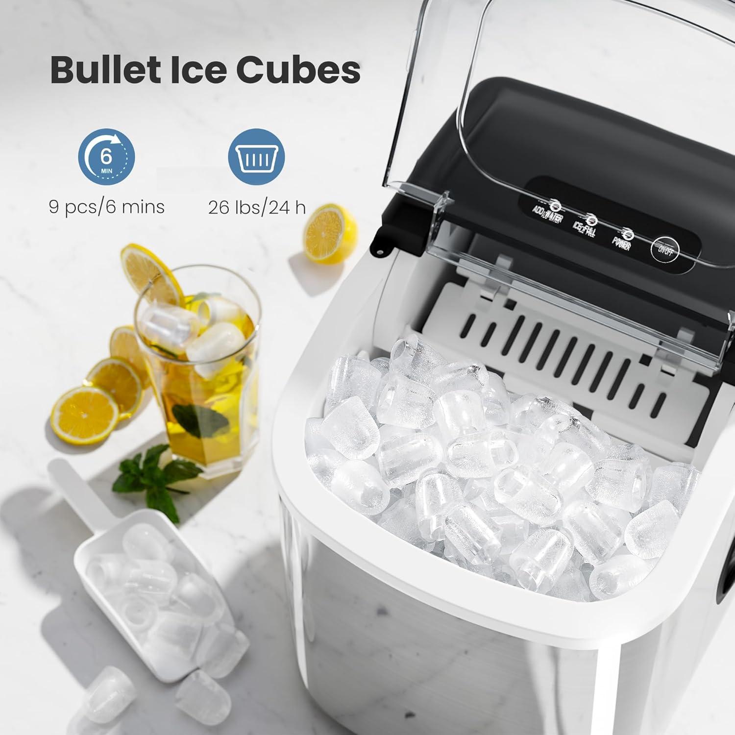 Compact White Stainless Steel Portable Countertop Ice Maker