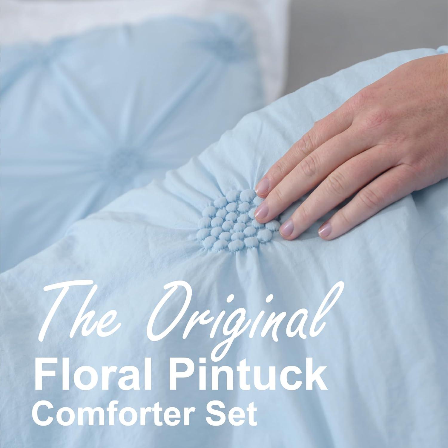 Swift Home Supreme Microfiber Floral Pintuck Microfiber 3-Piece Comforter Set