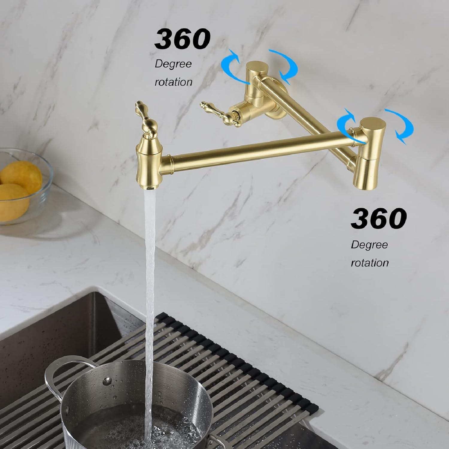 Brushed Gold Brass Wall-Mounted Pot Filler Faucet