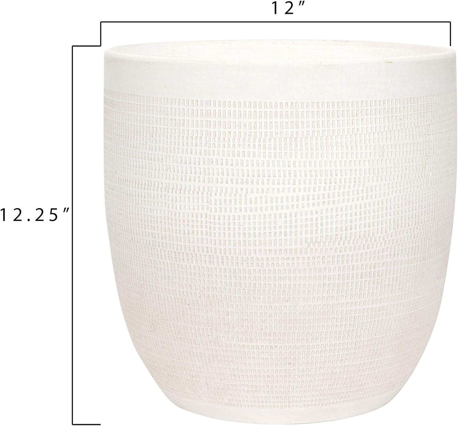 Woven Paths Large Matte White Embossed Stoneware Planter