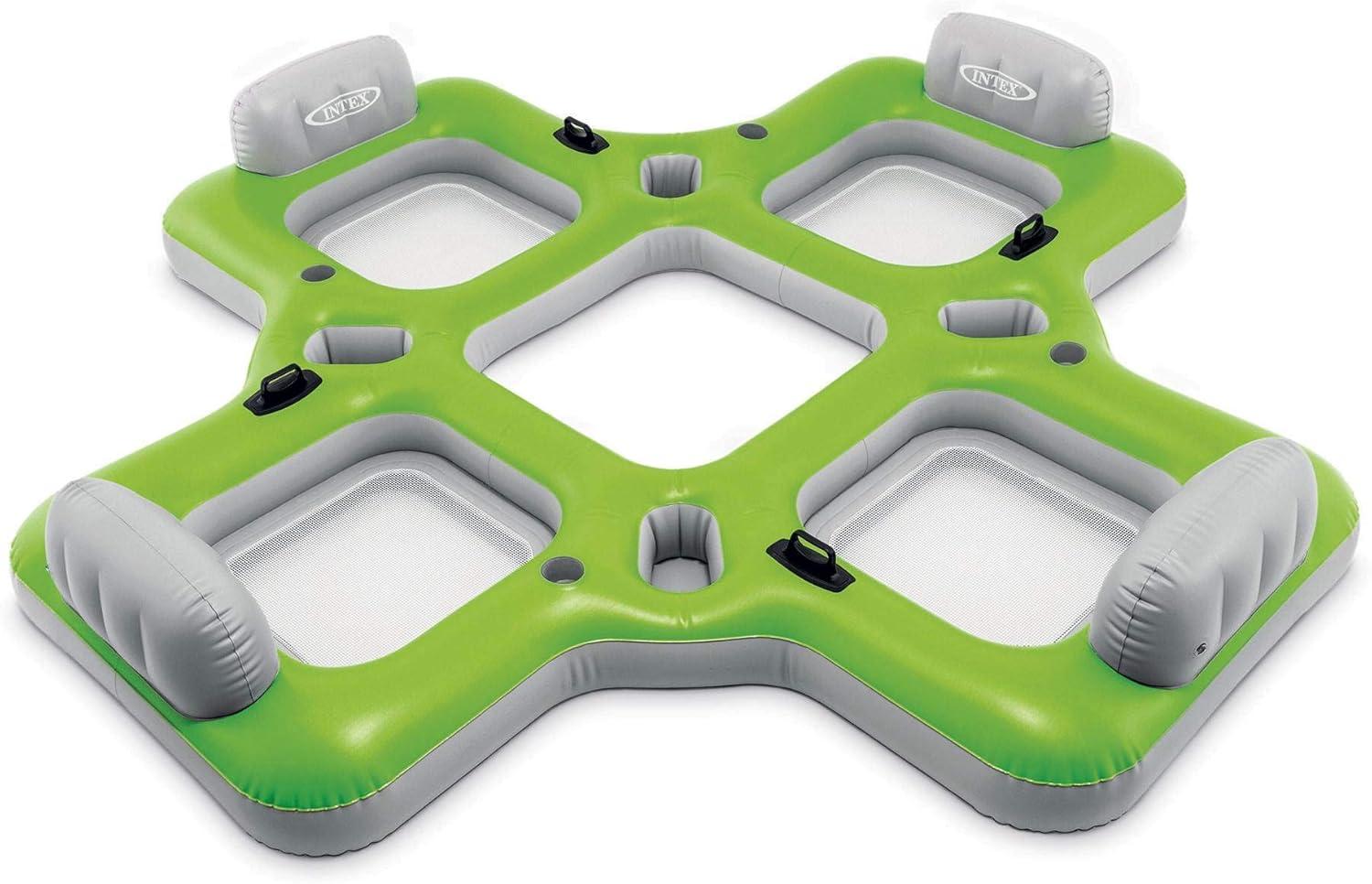Intex Lounge Island Inflatable 4 Seat PVC Pool Raft Green 110 x 110 x 19 inches