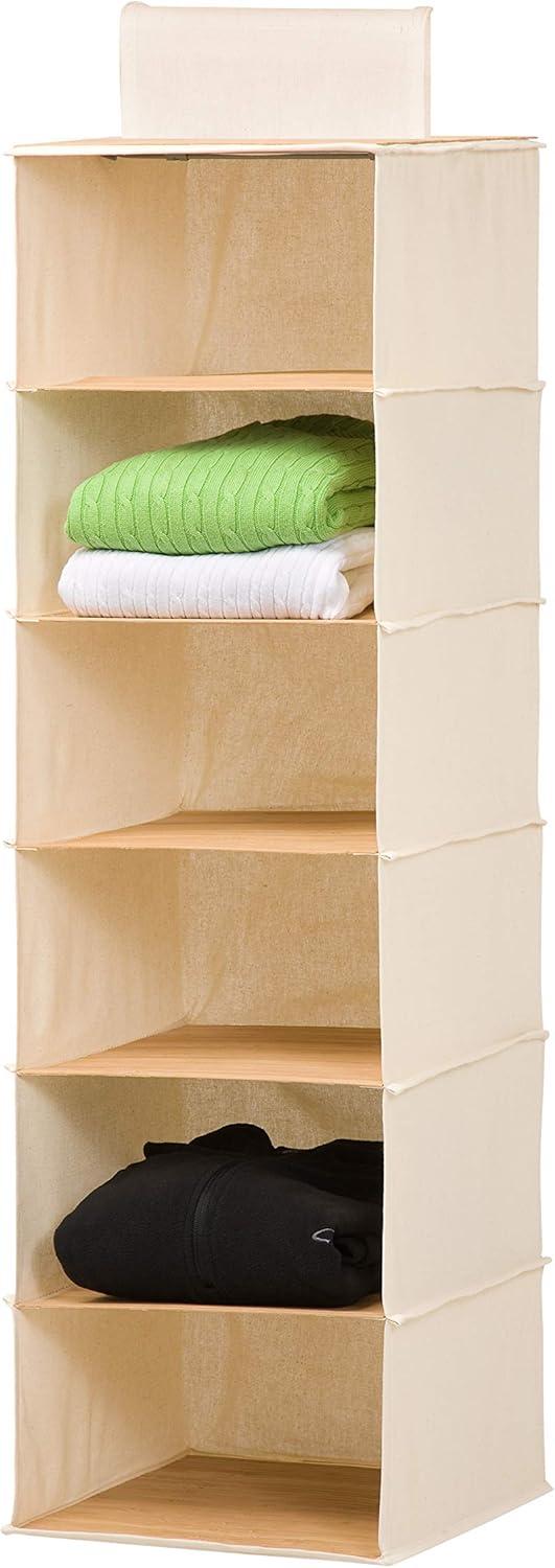 Natural Bamboo and Canvas 6-Shelf Hanging Closet Organizer