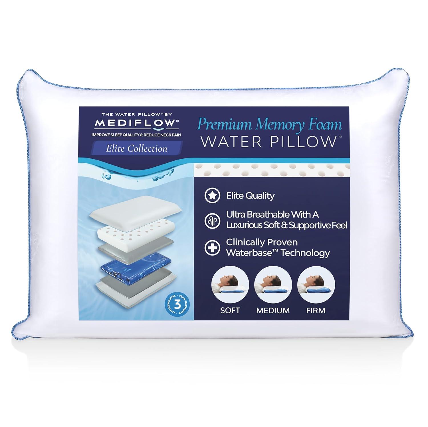 Water Pillow - Elite Collection, Down Alternative Pillow. Orthopedic Pillow for Neck Pain Relief, Adjustable Water Pillow for Sleeping. (Single Pillow)