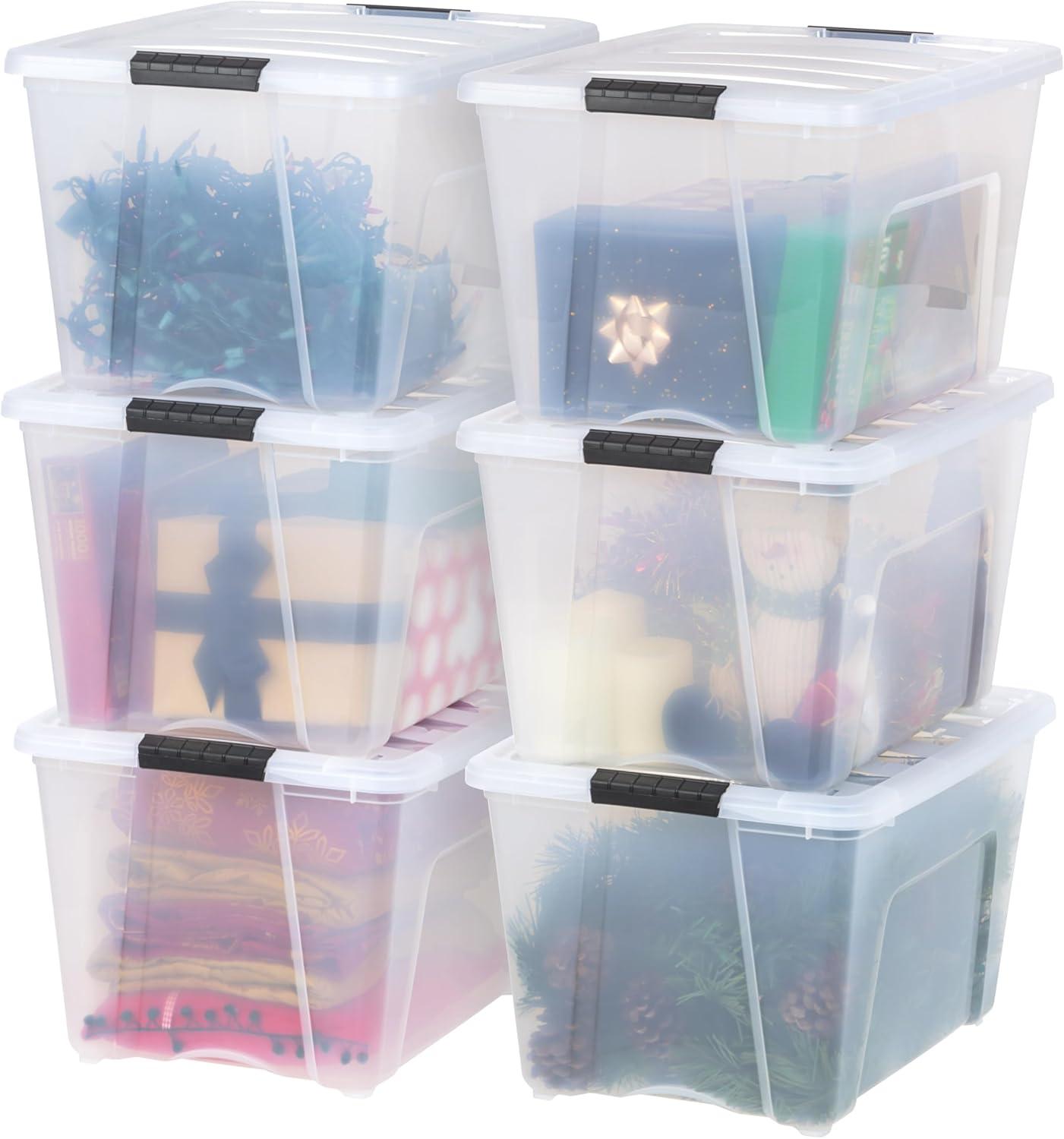 IRIS USA 6 Pack 54 Qt Stackable Plastic Storage Bins with Lids, BPA Free, See Through Organizing Solution, Durable Nestable Containers, Clear
