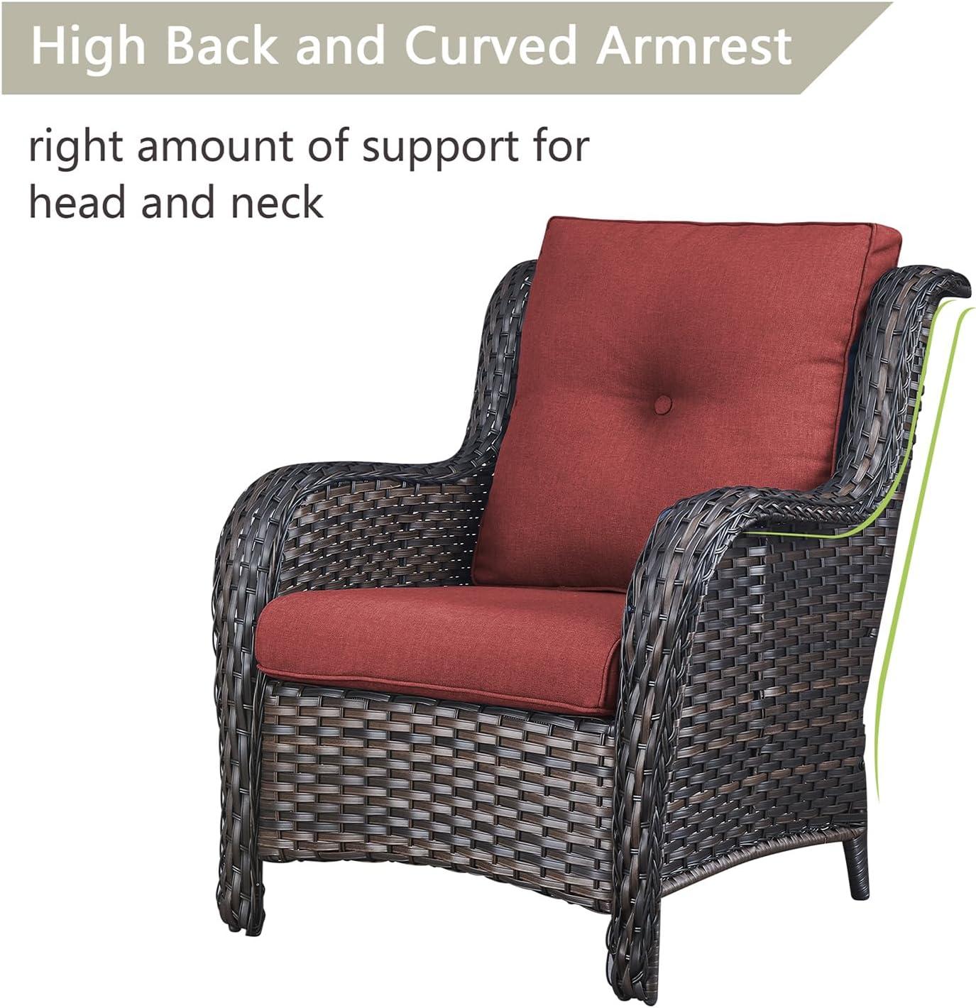 Rilyson Patio Furniture Chairs Outdoor Chair - 2 Piece Wicker Rattan Chairs Set with High Back and Deep Seating for Deck Porch Balcony Backyard Garden(Brown/Red)