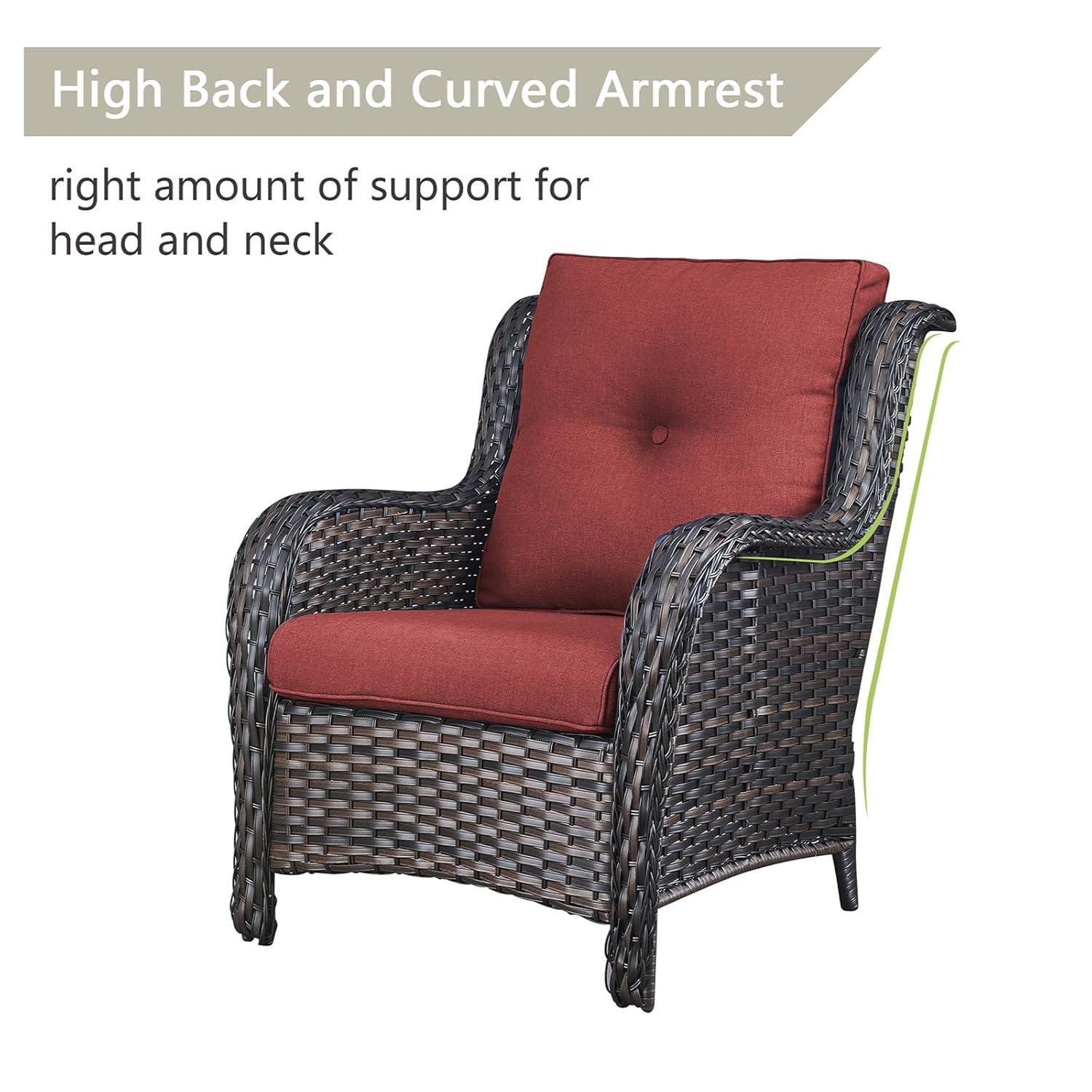 Rilyson Patio Furniture Chairs Outdoor Chair - 2 Piece Wicker Rattan Chairs Set with High Back and Deep Seating for Deck Porch Balcony Backyard Garden(Brown/Red)