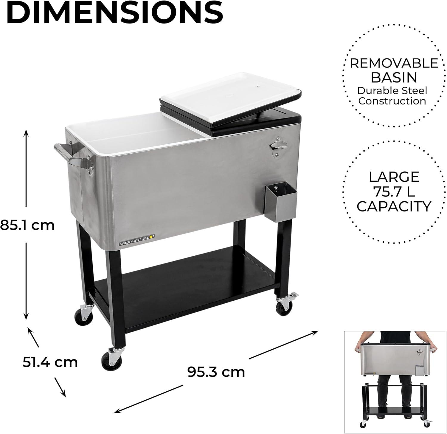 Permasteel 80-Qt Stainless Steel Rolling Outdoor Cooler with Wheels