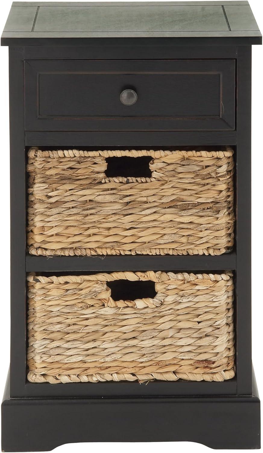 Farmhouse Wooden Chest with Wicker Basket Drawers Black - Olivia & May: No Assembly, Indoor Use, MDF Composite