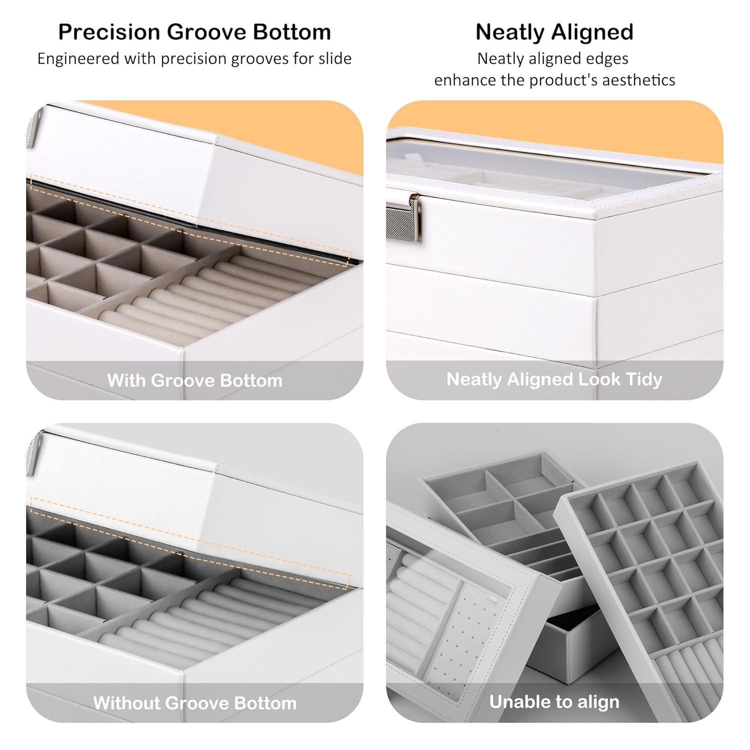 Latitude Run® Stackable Jewelry Trays, 4-Tier Jewelry Box, Drawer Jewelry Organizer, With Glass Lid, Removable Dividers, For Vanity Table, 6.7 X 11 X 7.2 Inches, Cloud White