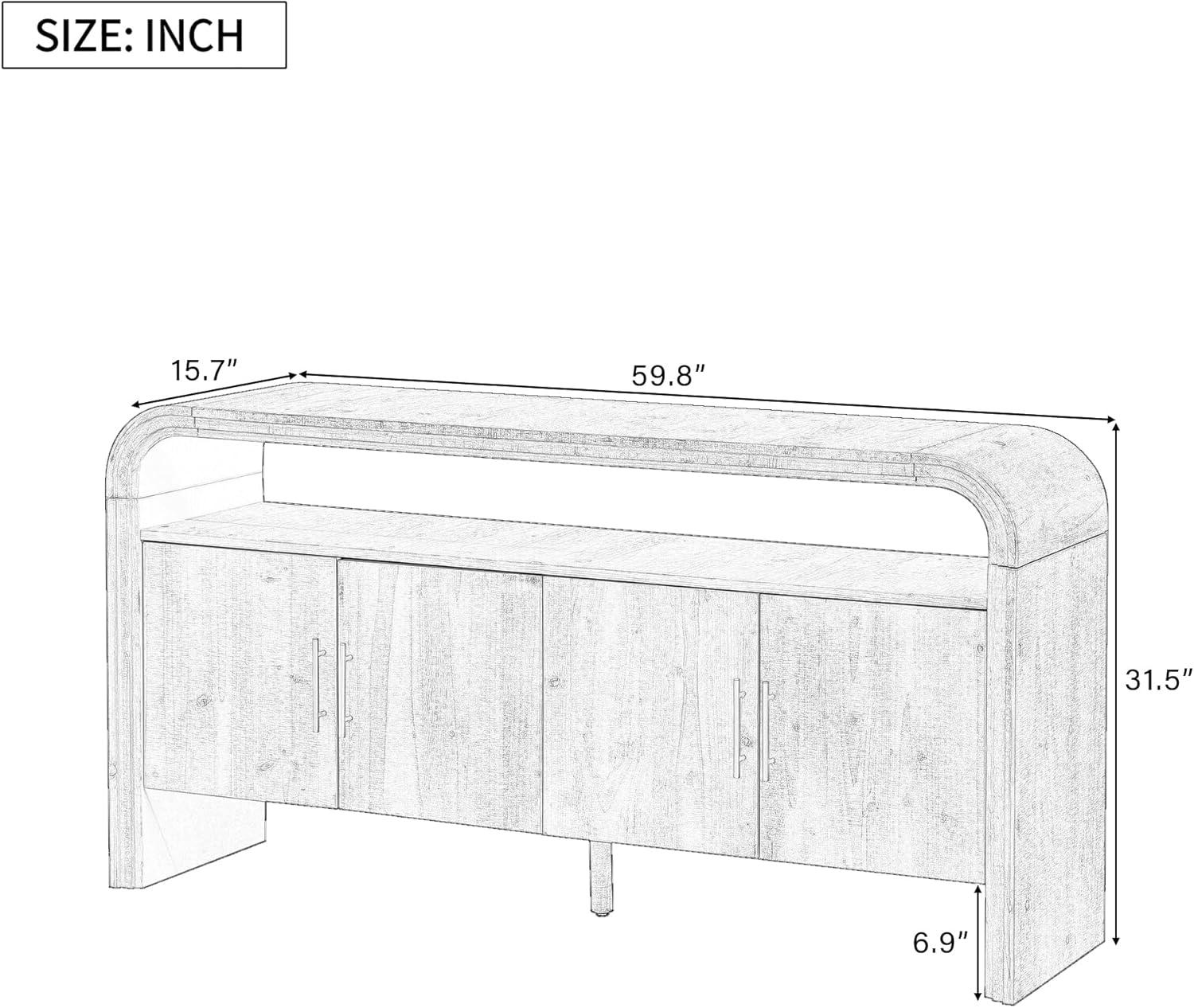 Unique Retro Curved Sideboard with 4 Doors and Treated Fir Veneer, Wood Accent Entryway Console Table Storage Cabinet for Hallway Living Room Foyer Corridor (Natural-12.31)
