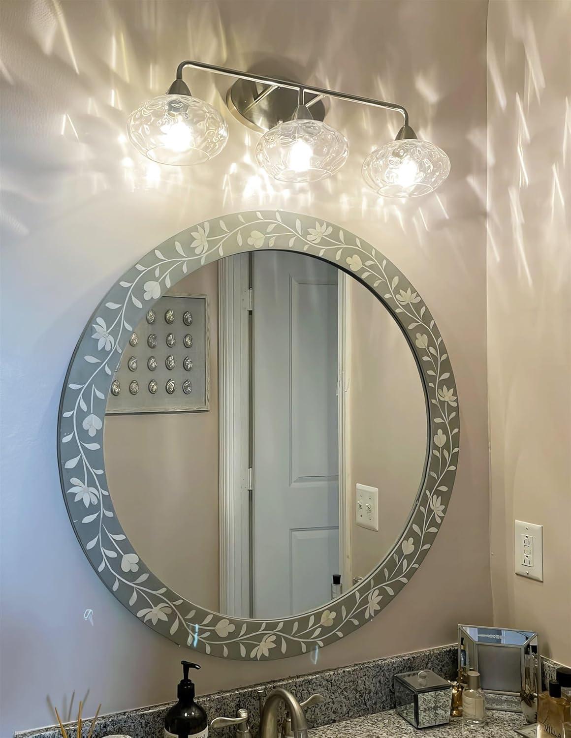 Kira Home Marina 26" Modern 3-Light Vanity/Bathroom Light + Hammered Glass Shades, Brushed Nickel Finish