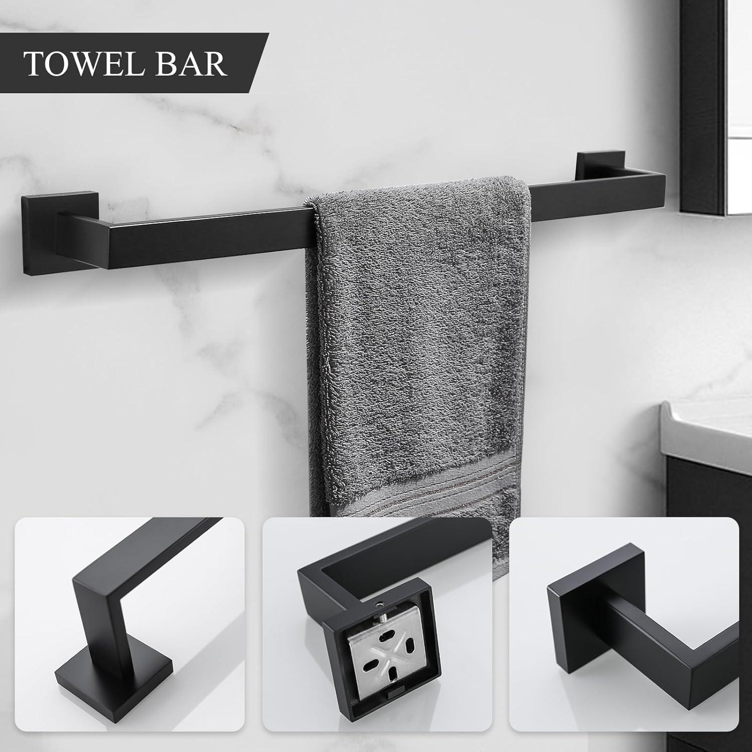 5-Piece Bathroom Hardware Accessories Set, 23.6" Towel Bar Towel Rack Sets Modern Towel Ring Kit Stainless Steel Wall Mounted (Chrome)
