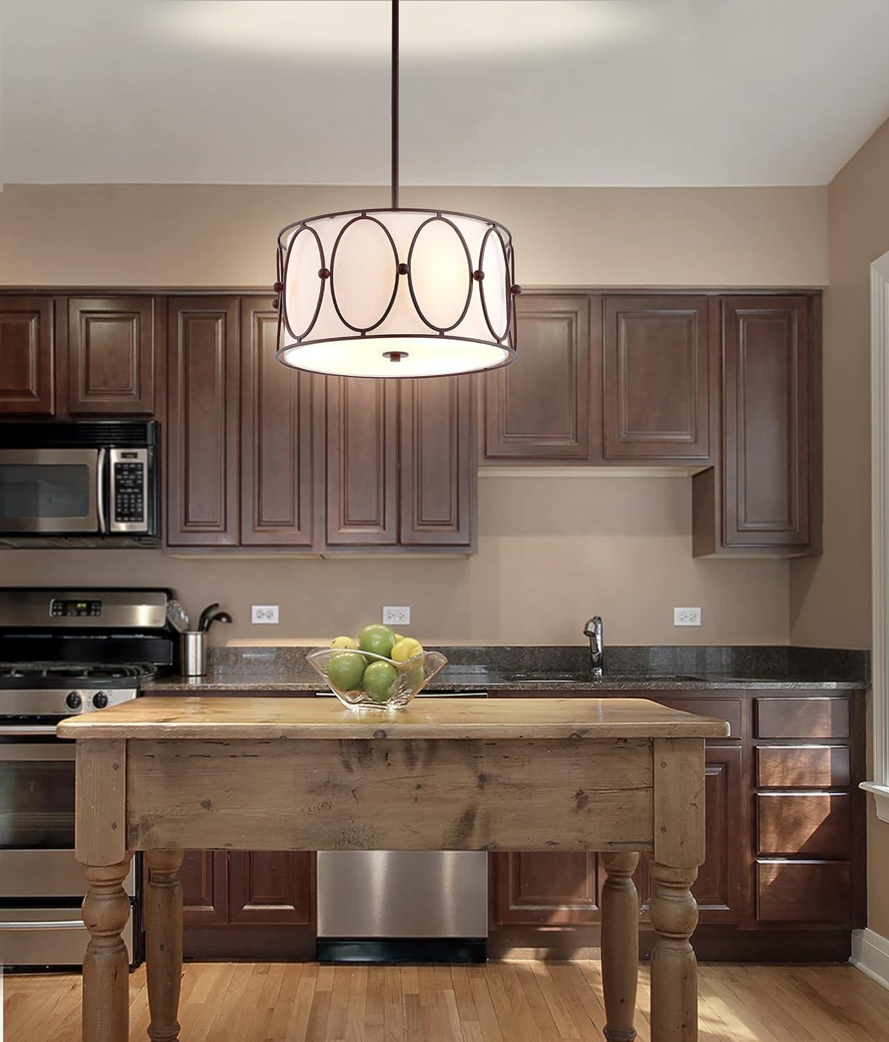 Violetta Coastal-Transitional 19" LED Drum Pendant in Oil-Rubbed Bronze with White Shade