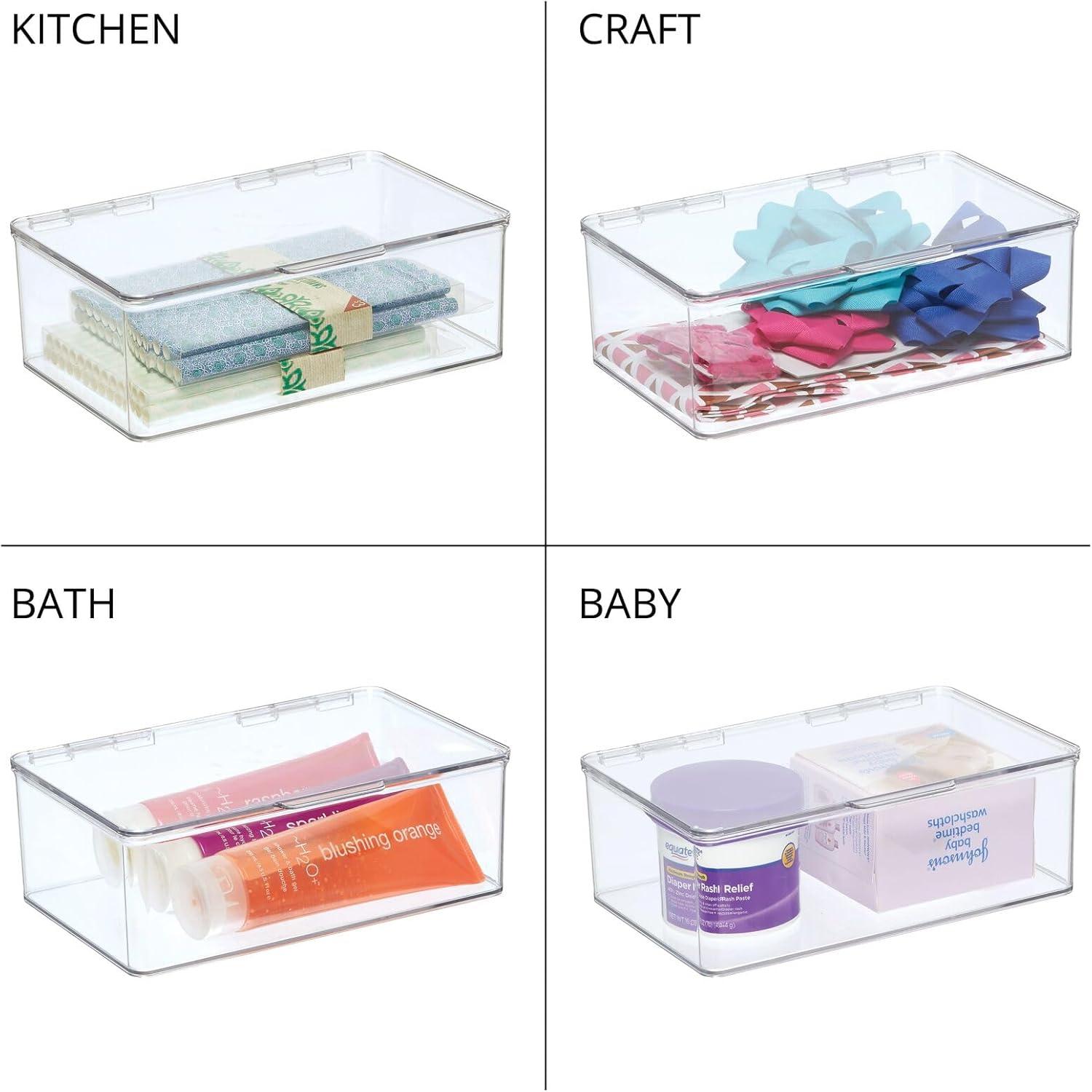 Clear Plastic Stackable Organizer Bin with Hinged Lid