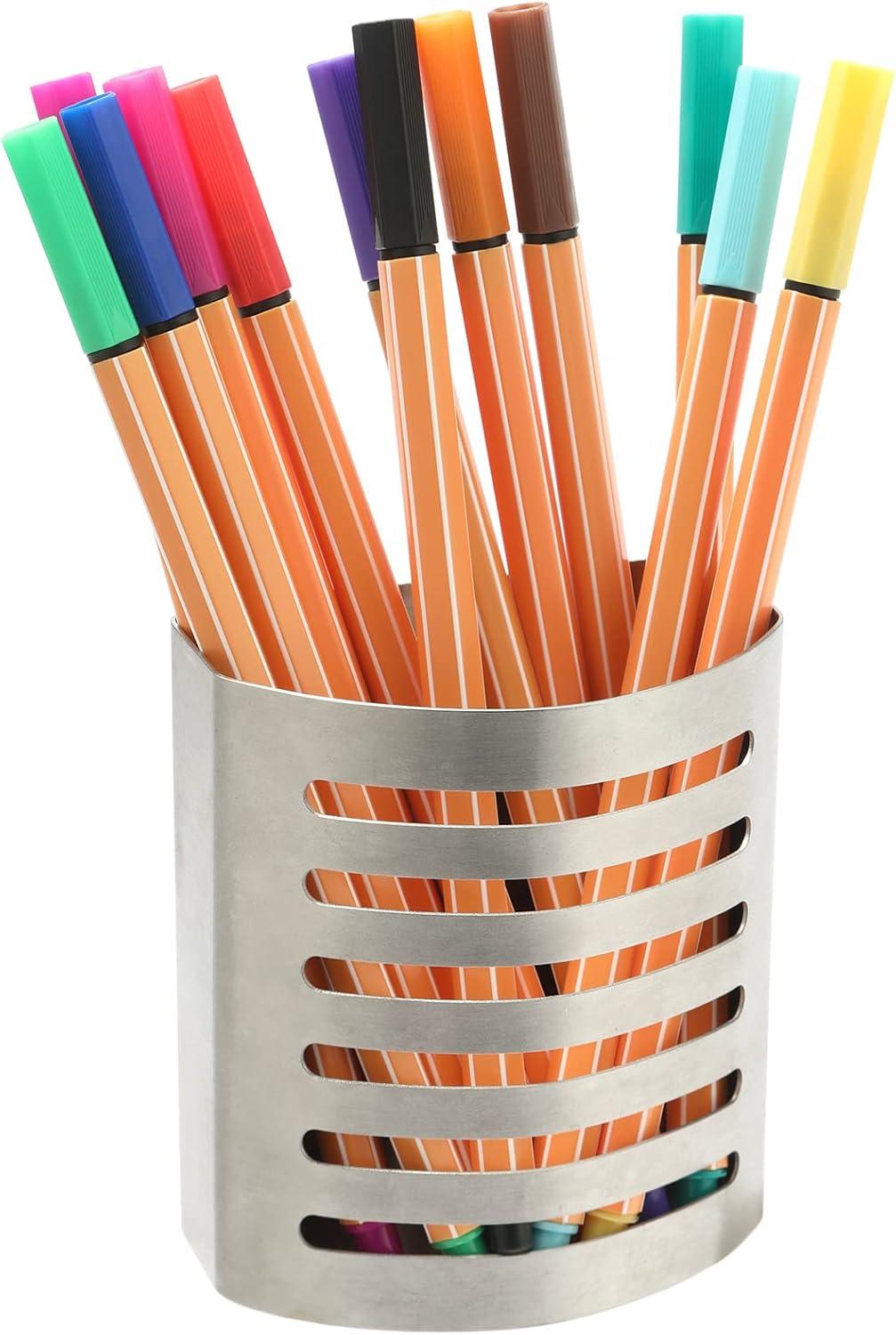 Magnetic Modern Pen and Pencil Holder, Metal Writing Utensil Storage Organizer for Kitchen, Locker, Home, or Office, 3.25" x 1.75" x 3.50", Brushed Stainless Steel