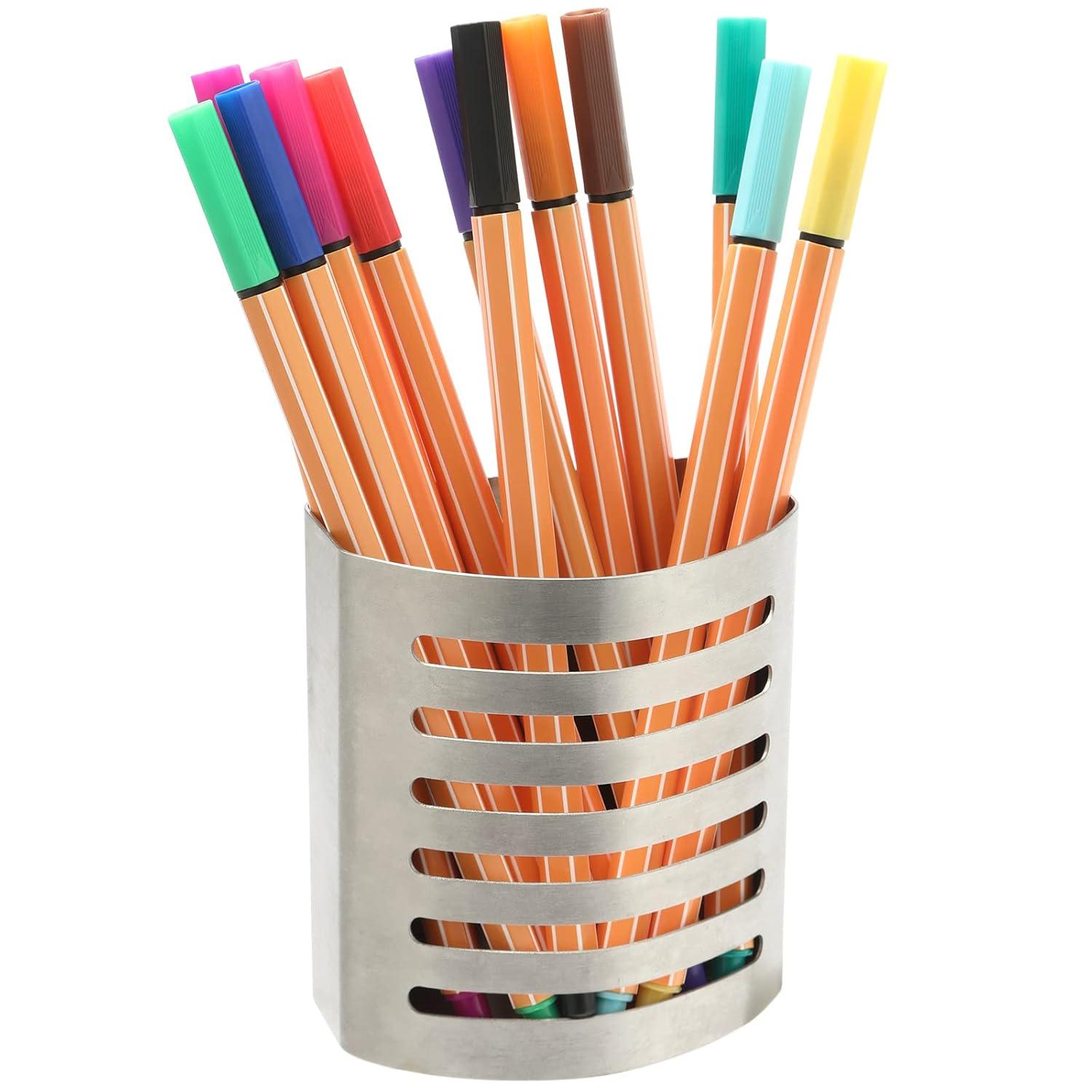 Magnetic Modern Pen and Pencil Holder, Metal Writing Utensil Storage Organizer for Kitchen, Locker, Home, or Office, 3.25" x 1.75" x 3.50", Brushed Stainless Steel