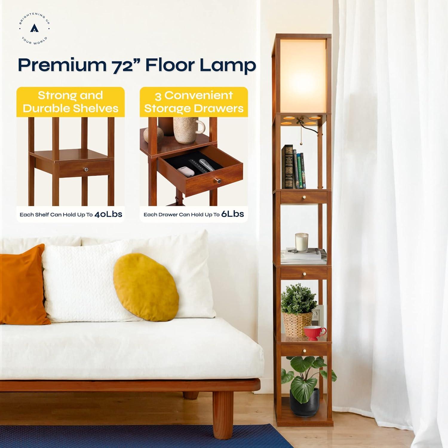 Latitude Run® 72" Column Floor Lamp With Shelves and 3 Drawers