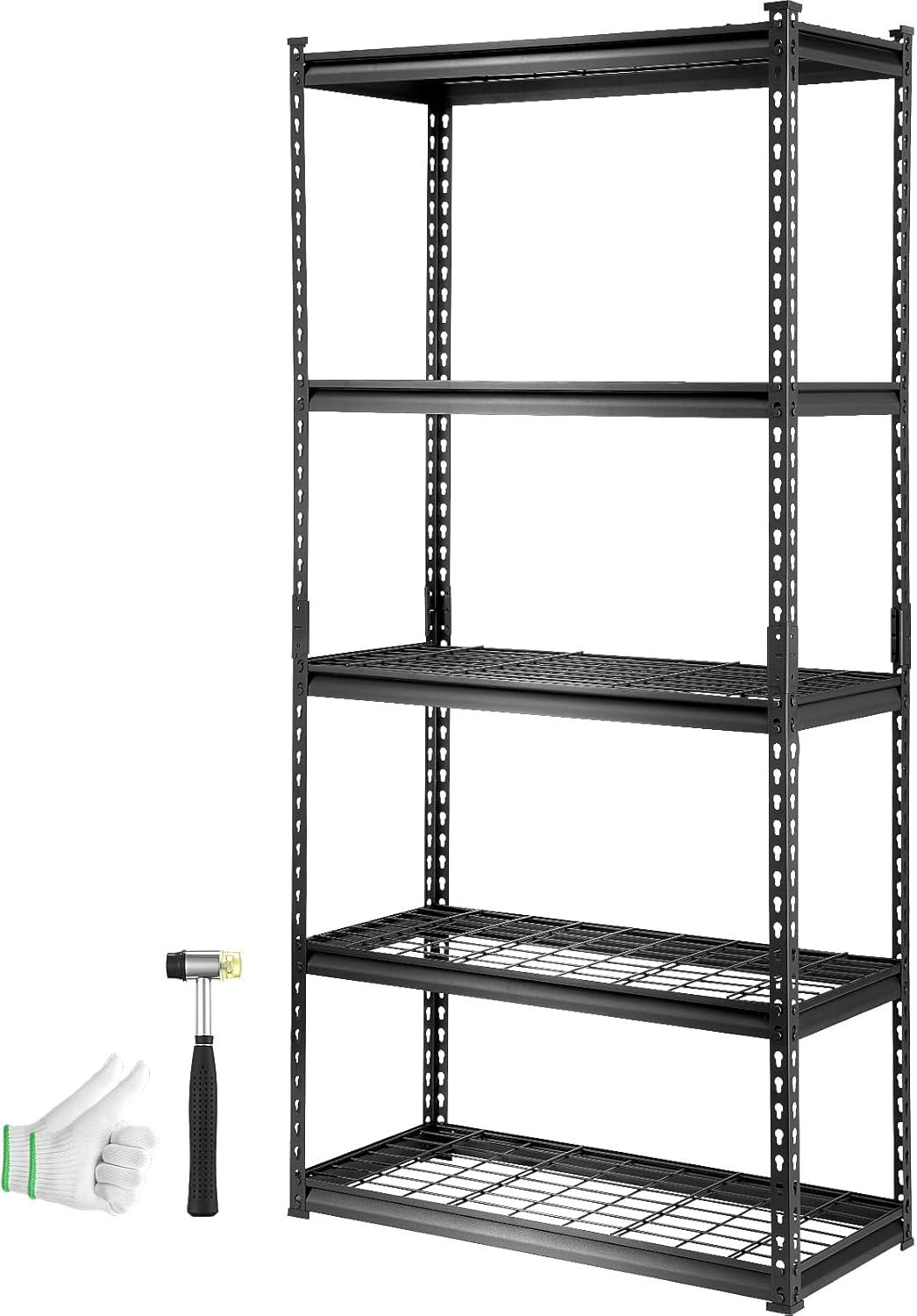 MOPHOTO 5-Tier Metal Storage Shelves - 36W x 16D x 72H Inches, Adjustable Garage Shelving, 1100 lb Total Capacity, 220 lb Per Shelf, Black