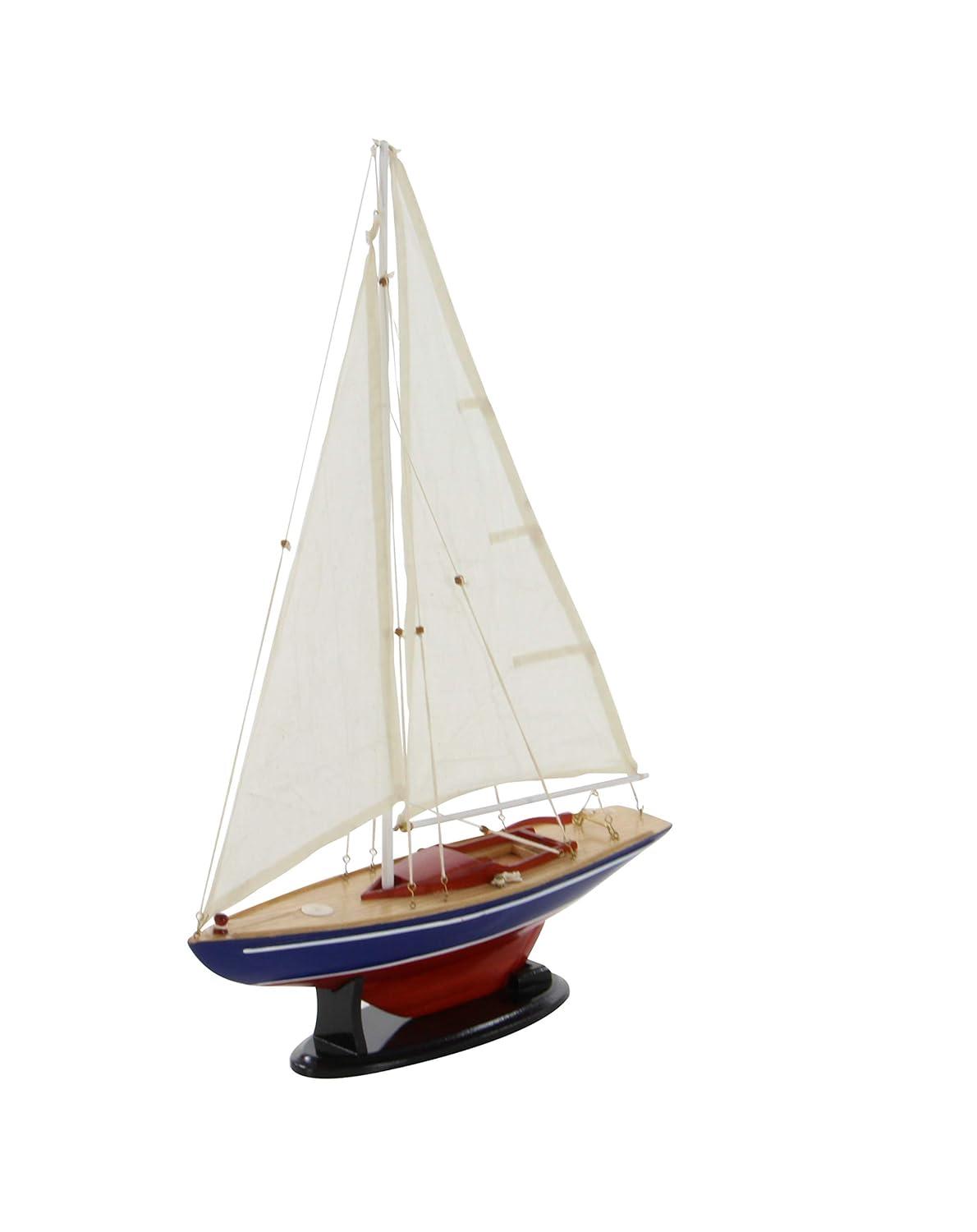 DecMode Coastal Dark Brown Wood Sail Boat Sculpture, 17"W x 26"H