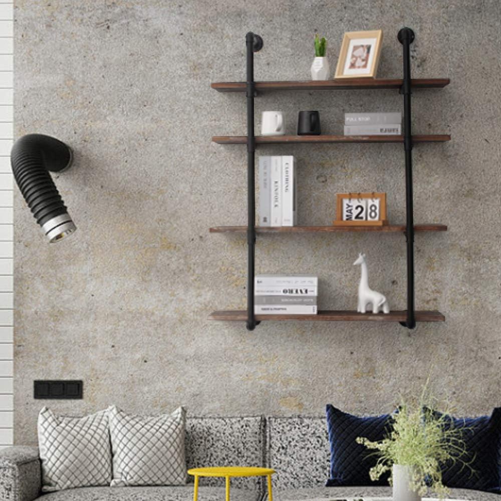 Gray 4-Tier Industrial Pipe Wall-Mounted Shelving Unit