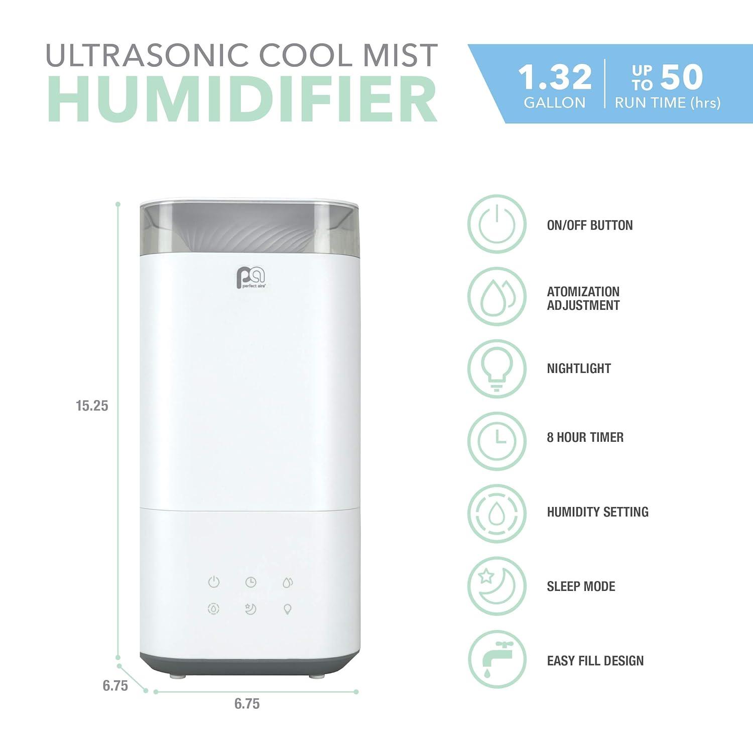 1.32 Gallon White Ultrasonic Cool Mist Humidifier with Night Light