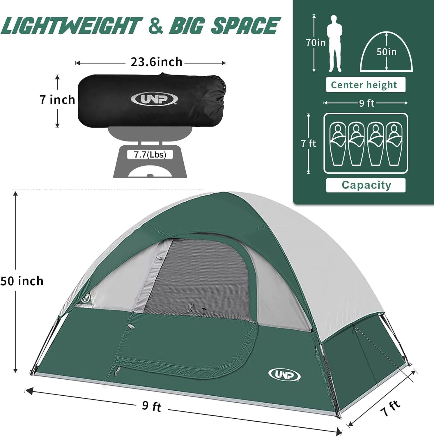 Camping Tent 4 Person, Waterproof Windproof Tent with Rainfly Easy Set up-Portable Dome Tents for Camping