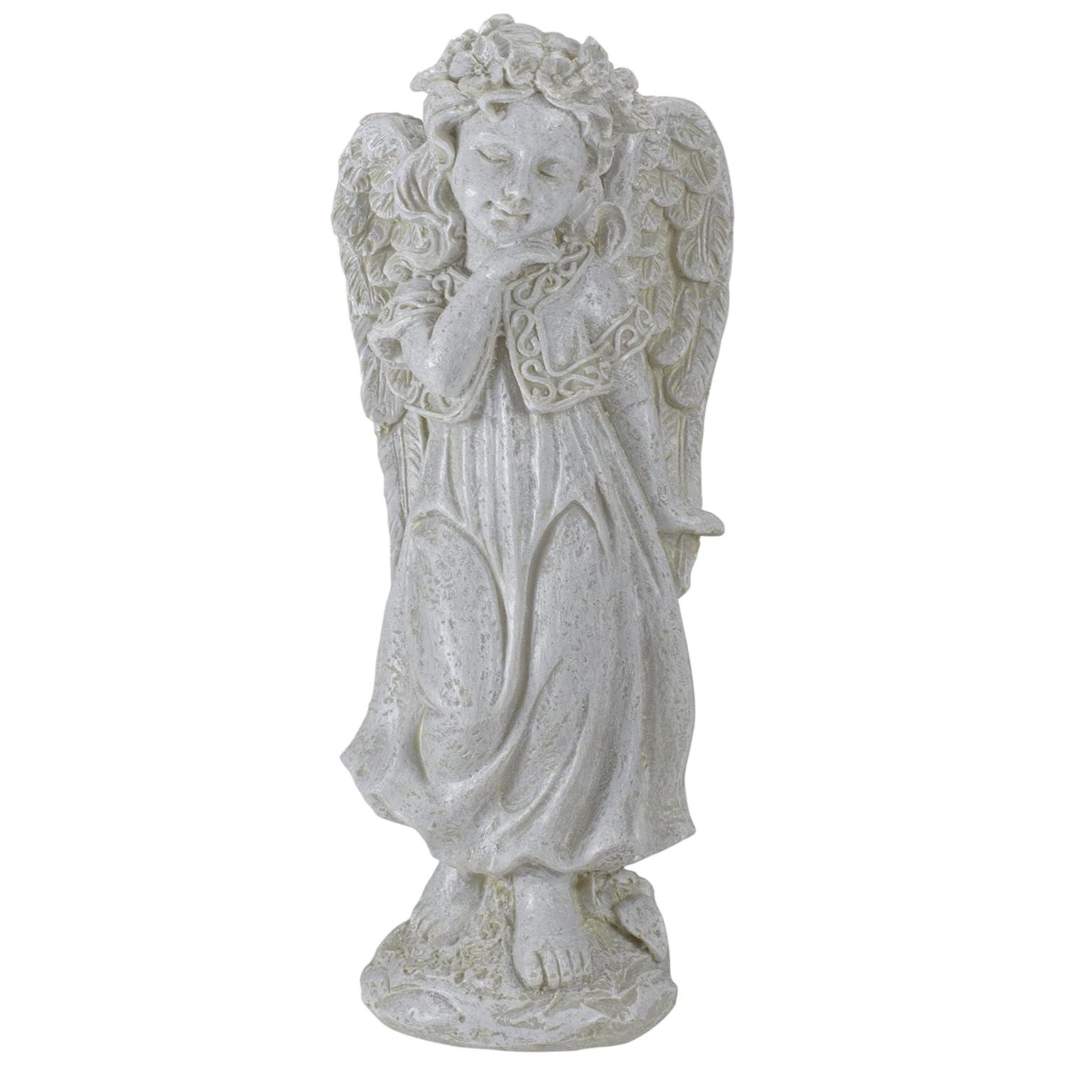 Northlight Seasonal Standing Angel with Floral Crown Outdoor Garden Statue