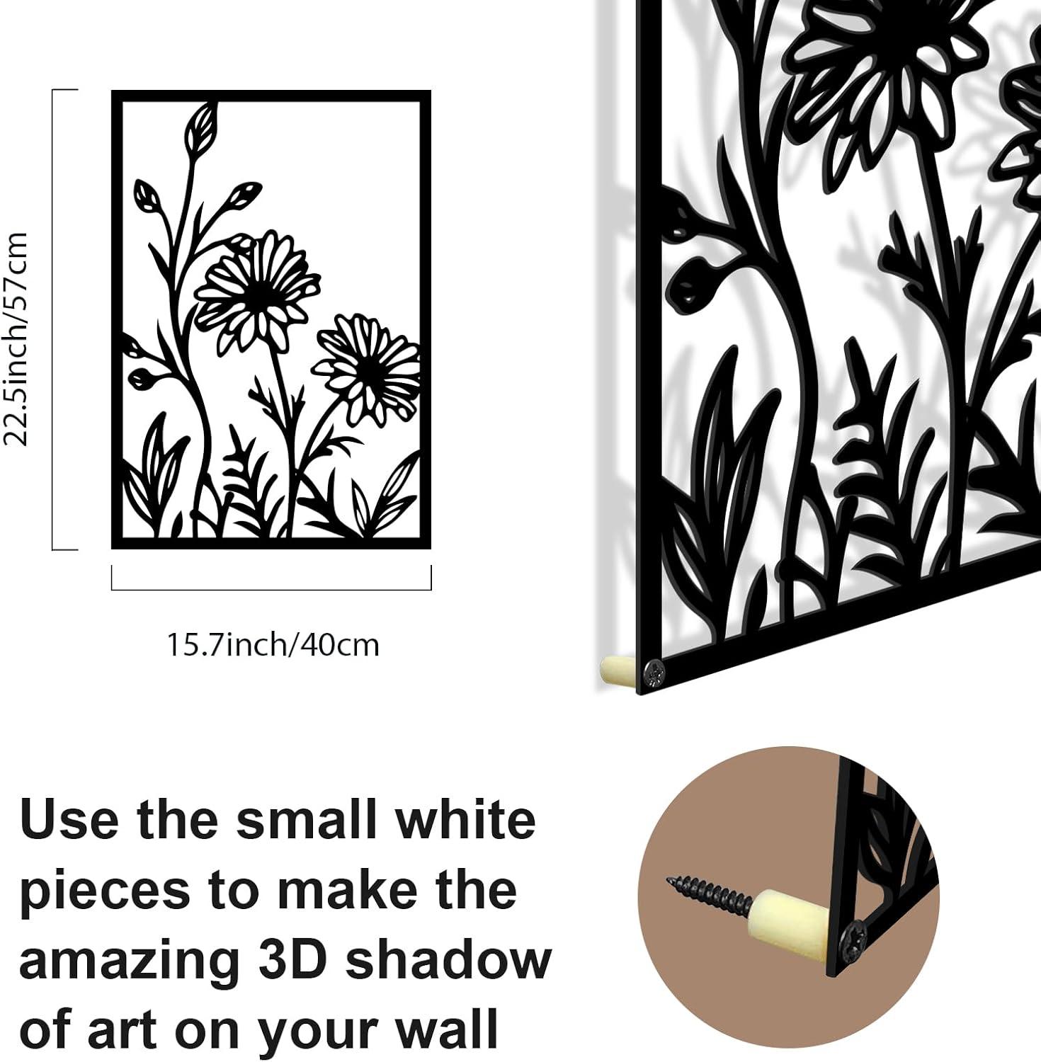 Winston Porter 4 Pcs Black Abstract Flowers Metal Wall Art, 17 X 12'' Minimalist Floral Single Line Wall Décor, 3D Textured Sculptures, Rustic Nature Wall Art Décor For Living Room, Bedroom, Study (Set of 4)