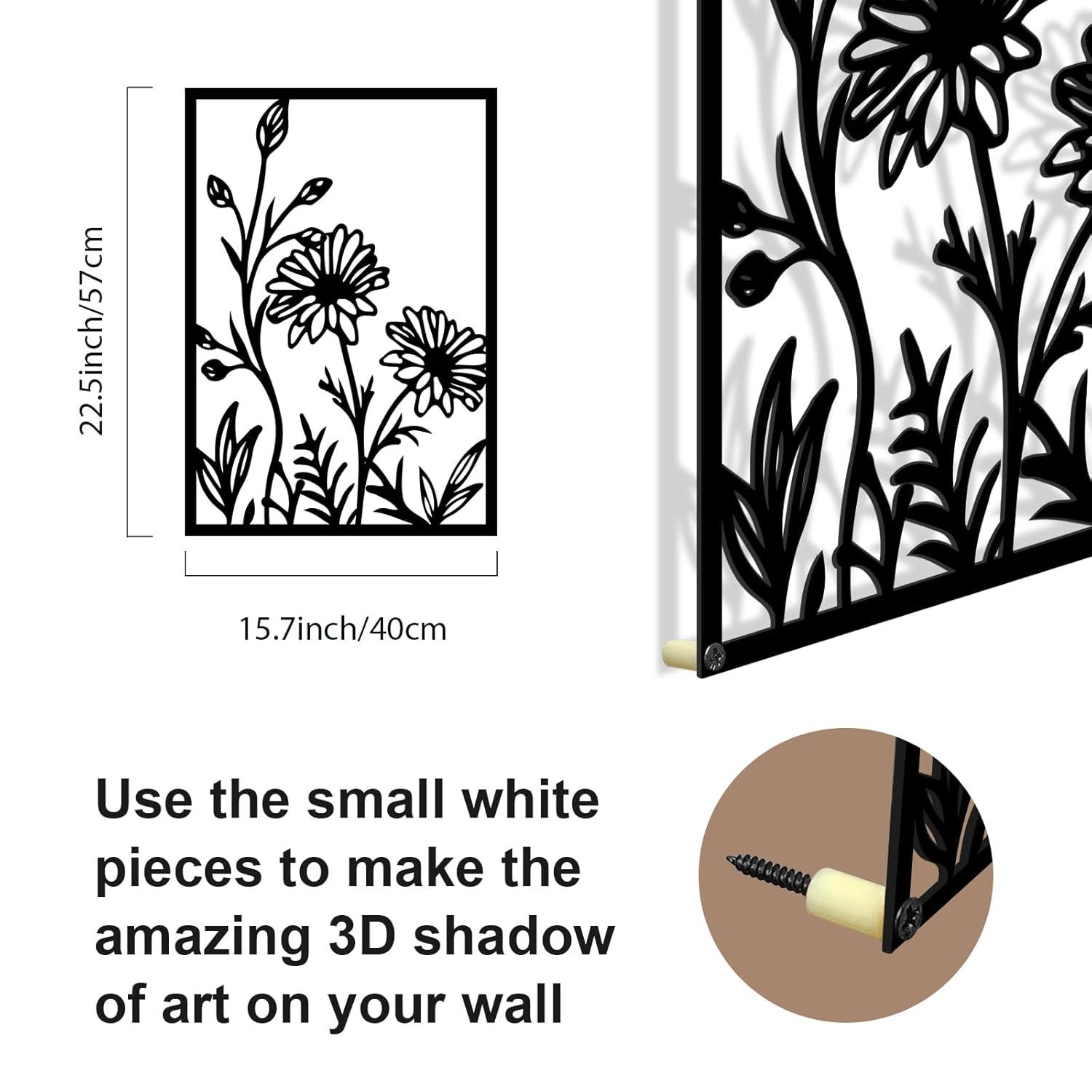 Winston Porter 4 Pcs Black Abstract Flowers Metal Wall Art, 17 X 12'' Minimalist Floral Single Line Wall Décor, 3D Textured Sculptures, Rustic Nature Wall Art Décor For Living Room, Bedroom, Study (Set of 4)