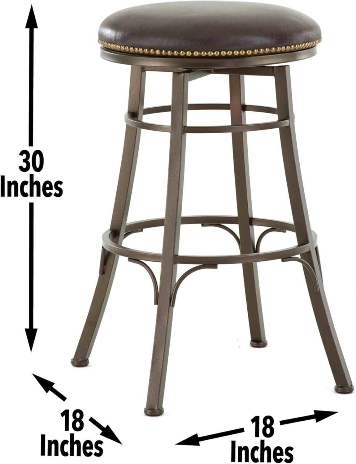 Bali 30" Brown Leather and Metal Swivel Bar Stool