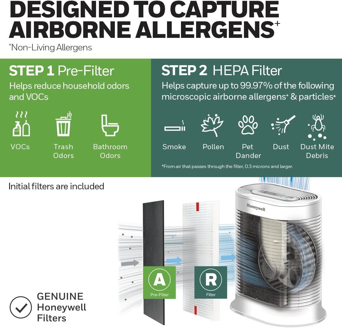 Honeywell Air Purifier, HPA104, 155 sq ft, HEPA Filter, Allergen, Smoke, Pollen, Dust Reducer