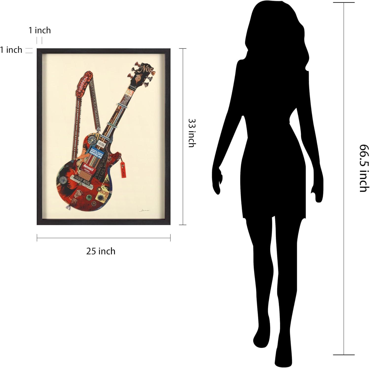 Empire Art Direct Electric Guitar Dimensional Collage Framed Graphic Art Under Glass Wall Art, 25" x 33" x 1.4", Ready to Hang