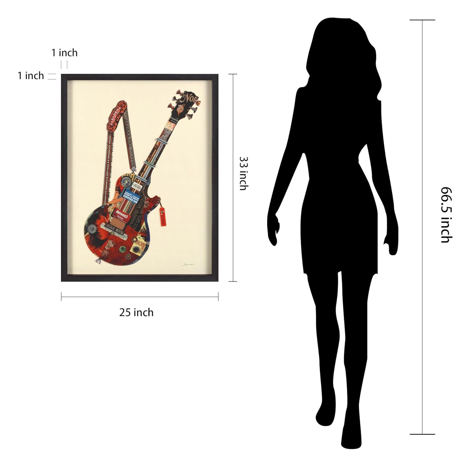 Empire Art Direct Electric Guitar Dimensional Collage Framed Graphic Art Under Glass Wall Art, 25" x 33" x 1.4", Ready to Hang